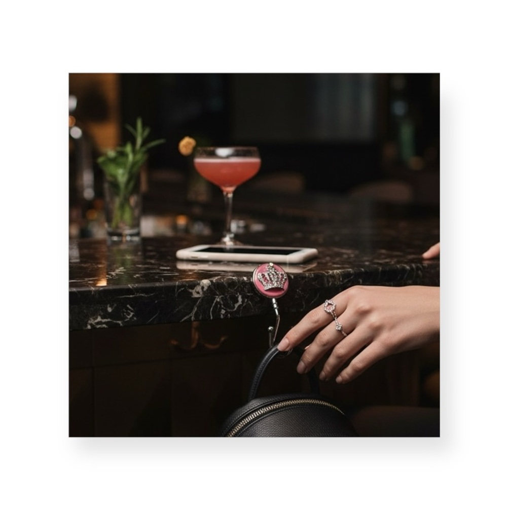 Spring Street ♔ Crown Crystal Bag Hook Charm Hanger ♔ Pink Enamel AB Crystal ♔